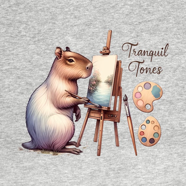 Tranquil Tones Capybara Painting a Nature Scene by TheCloakedOak